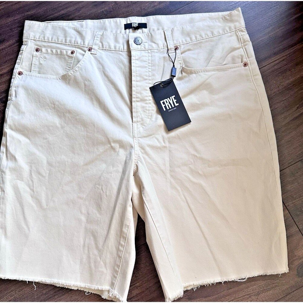 Frye Men's Raw Hem Cotton  9" Denim Short washed russet Beige Off White 34